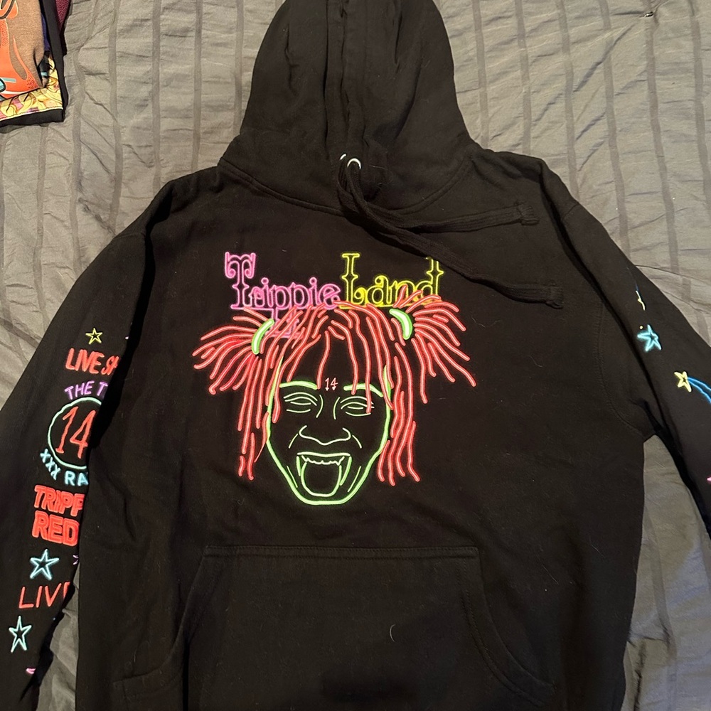 Black Graphic Hoodie with Neon Design